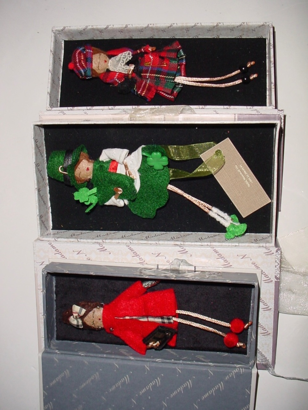 LOT 3 HANDCRAFTED "MADAME N" FABRIC DOLL BROOCHES / PINS - TBILISI, GEORGIA